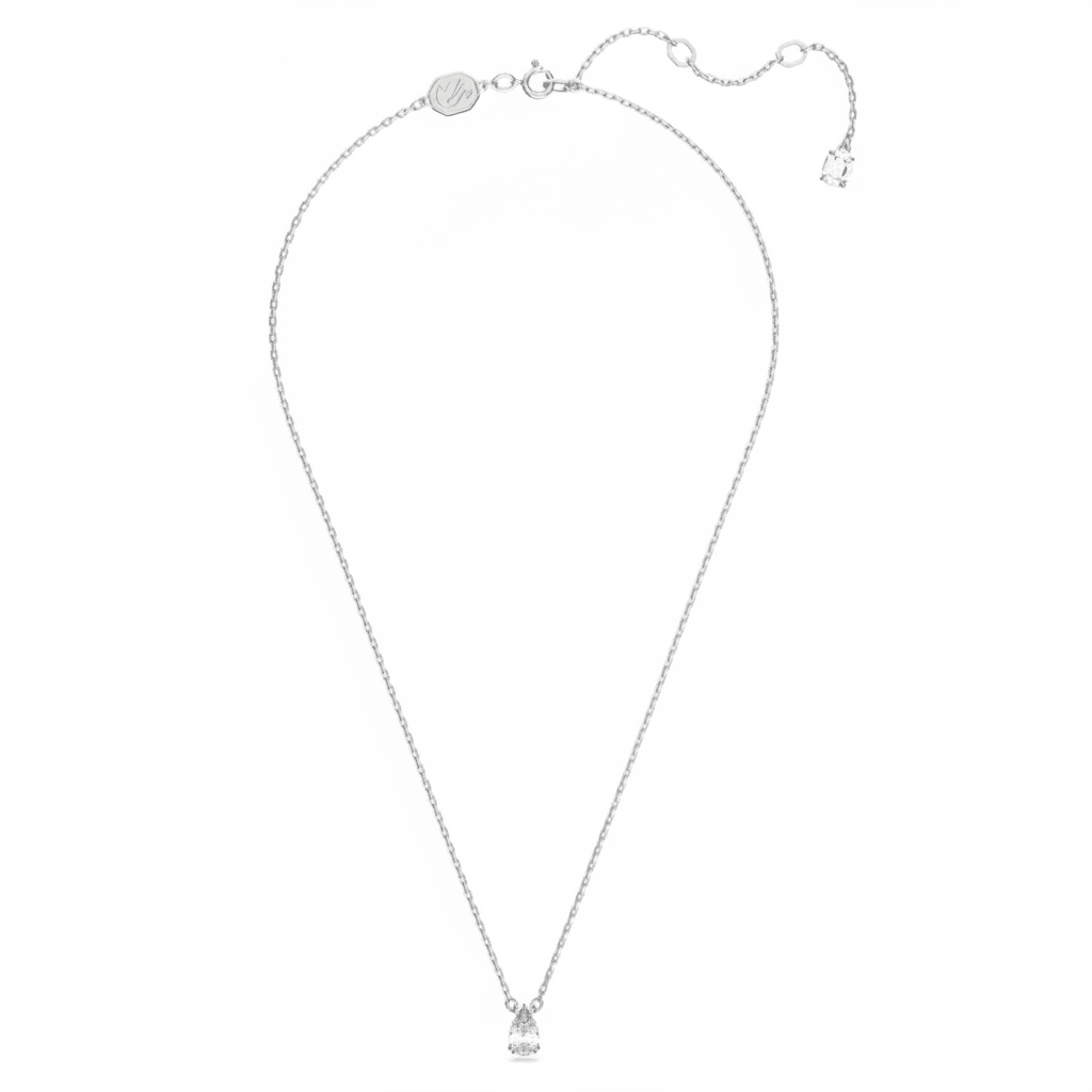 Swarovski Stilla pendant Pear cut, White, Rhodium plated -Swarovski