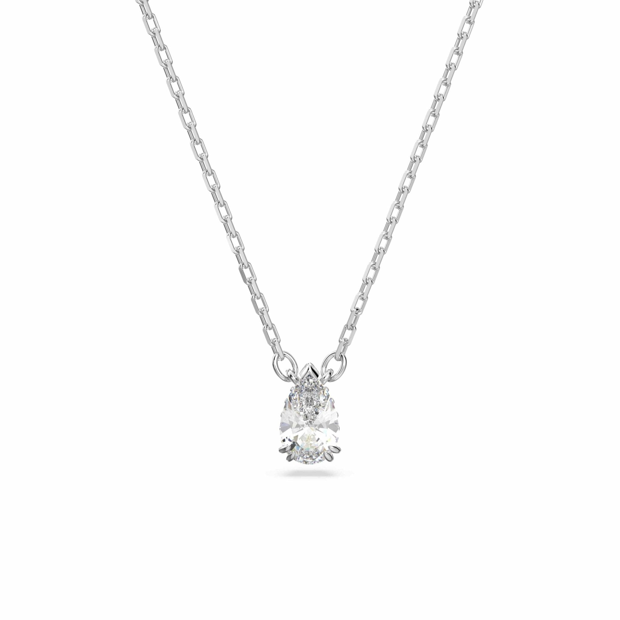 Swarovski Stilla pendant Pear cut, White, Rhodium plated -Swarovski