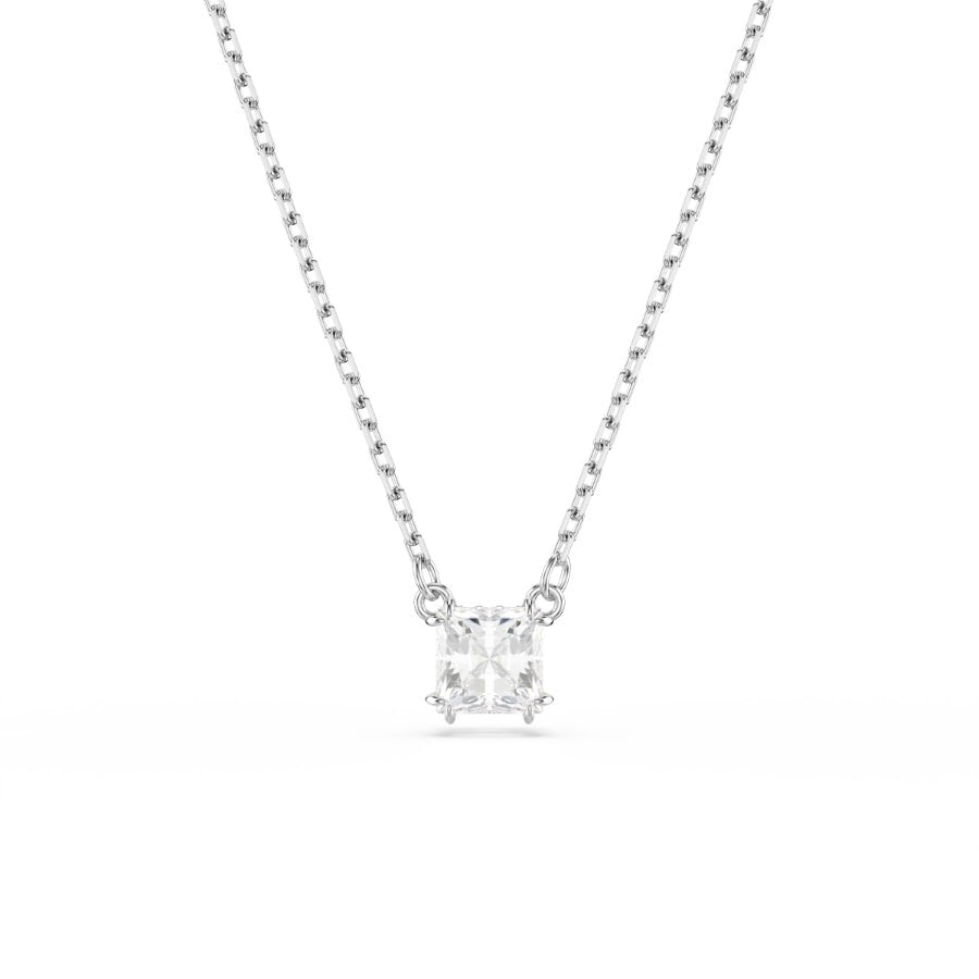Swarovski Stilla Pendant, Square Cut, White, Rhodium Plated -Swarovski