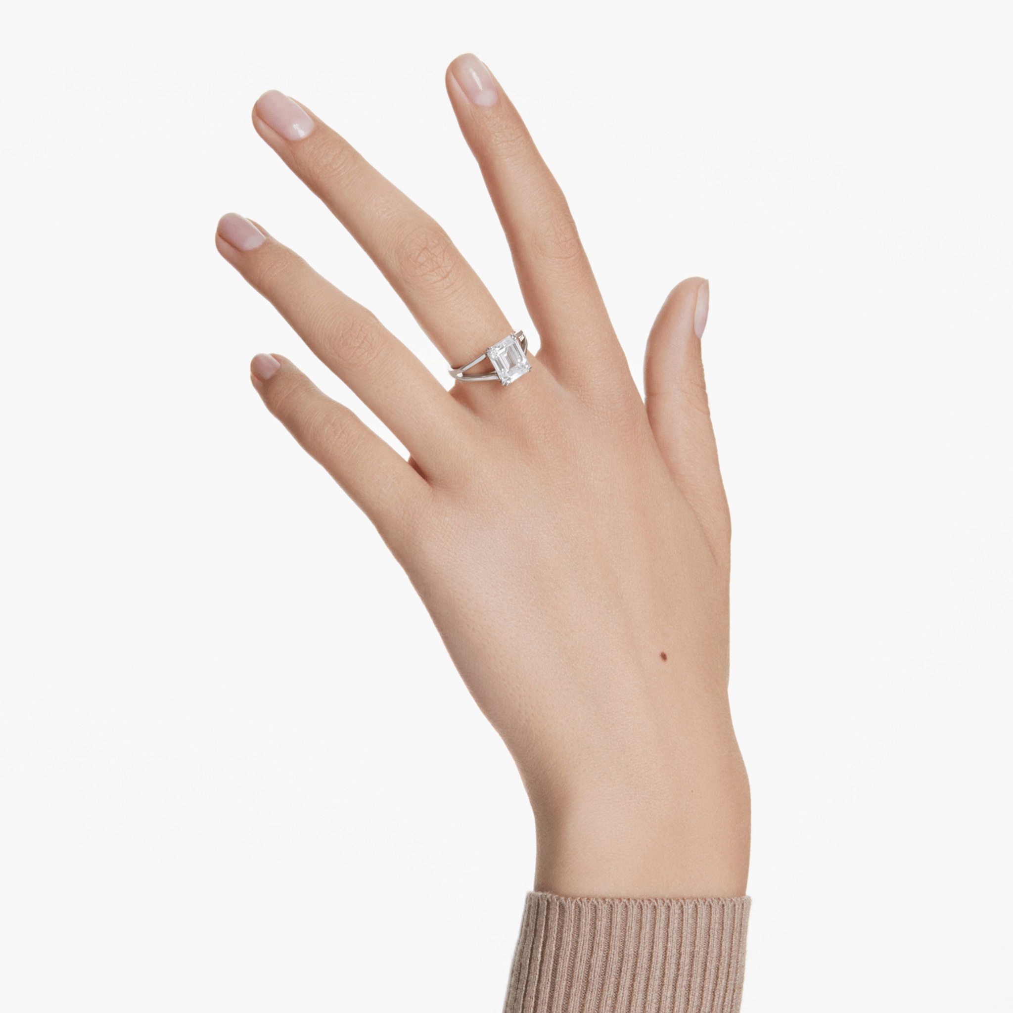 Swarovski Stilla Ring, Octagon Cut, White, Silver-tone Finish -Swarovski