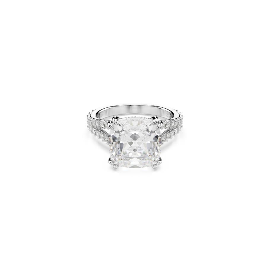 Swarovski Stilla Ring, Square Cut, White, Silver-tone Finish -Swarovski