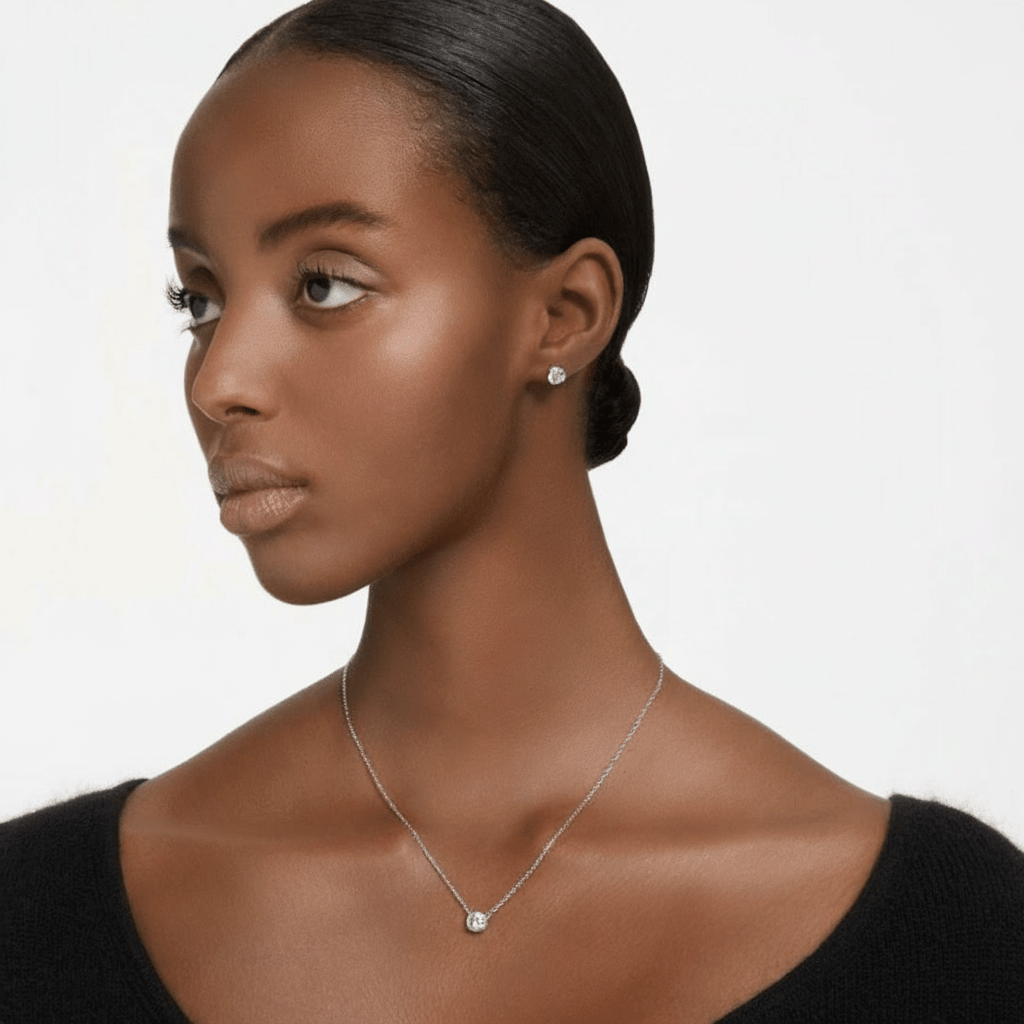 Swarovski Stilla set Round cut, White, Rhodium plated -Swarovski