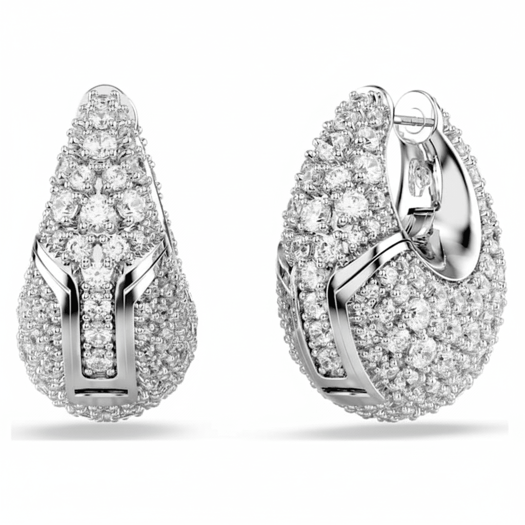 Swarovski Sublima earrings Large, White, Rhodium plated -Swarovski