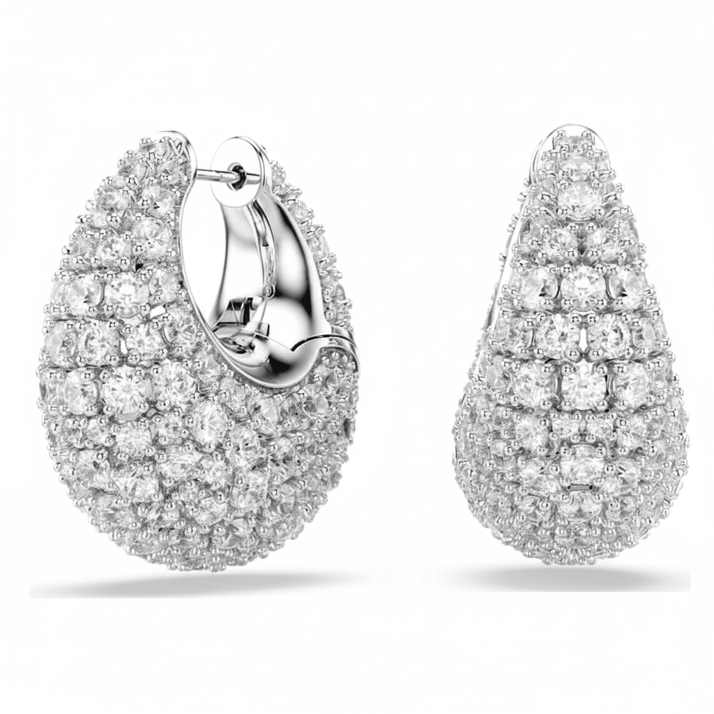 Swarovski Sublima earrings Large, White, Rhodium plated -Swarovski