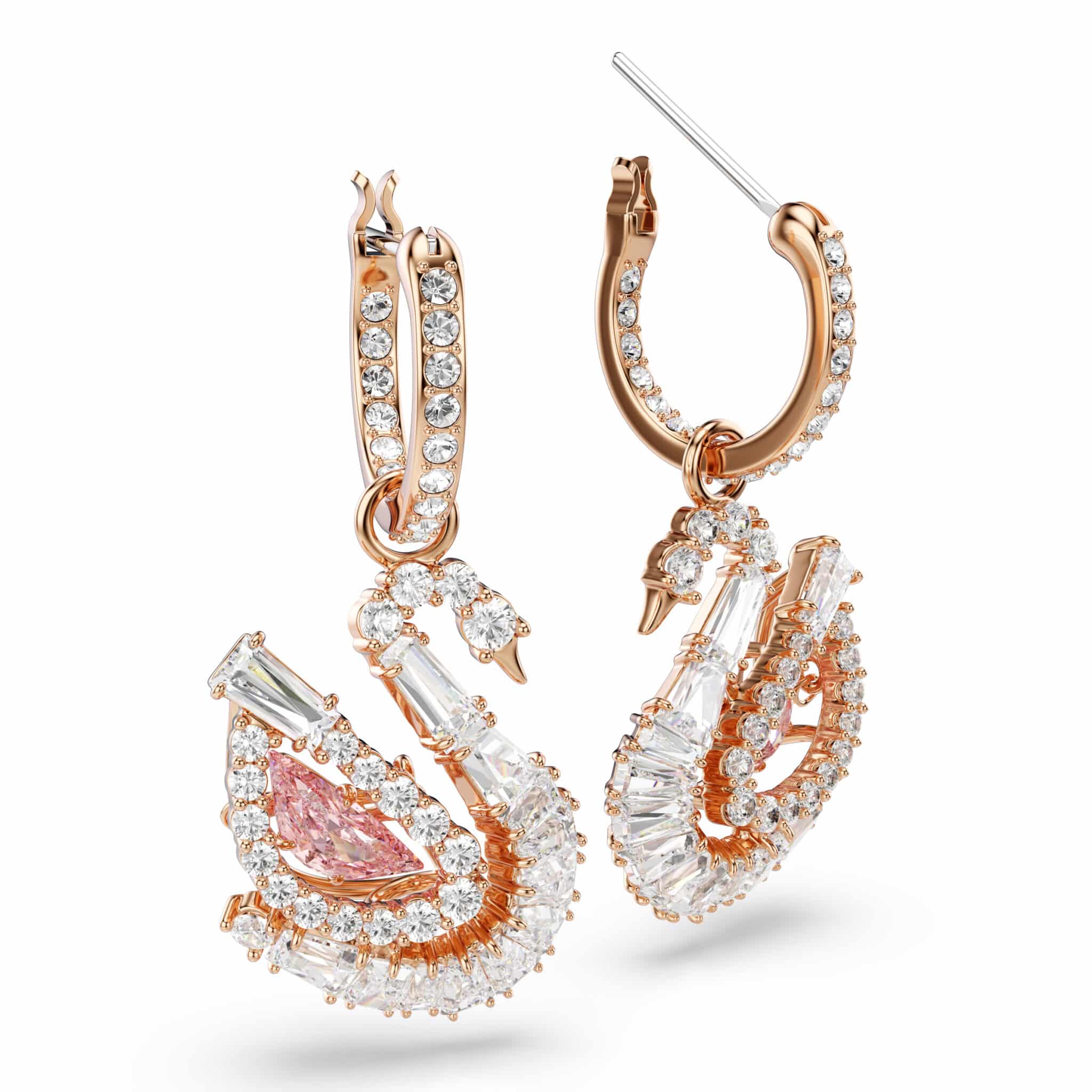 Swarovski Swan Drop Earrings, Pavé, Swan, Pink -Swarovski