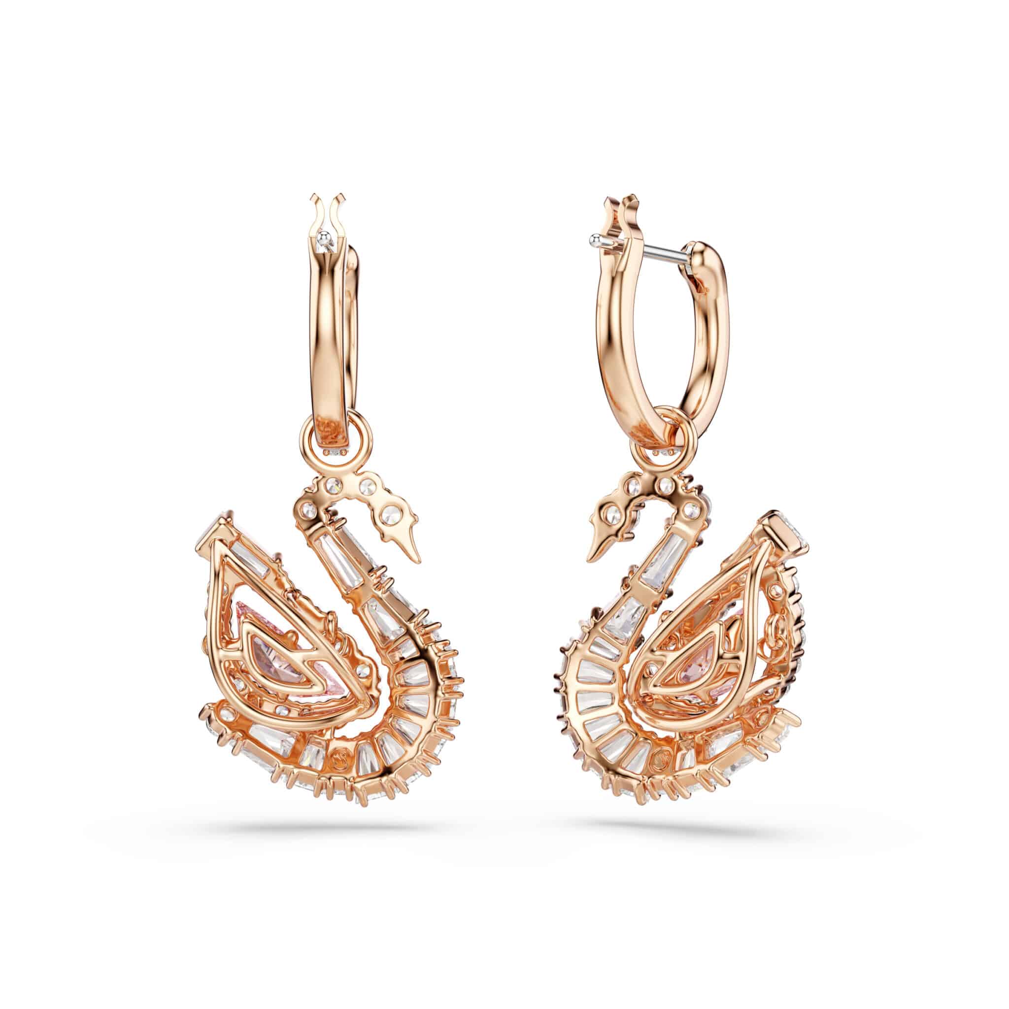 Swarovski Swan Drop Earrings, Pavé, Swan, Pink -Swarovski