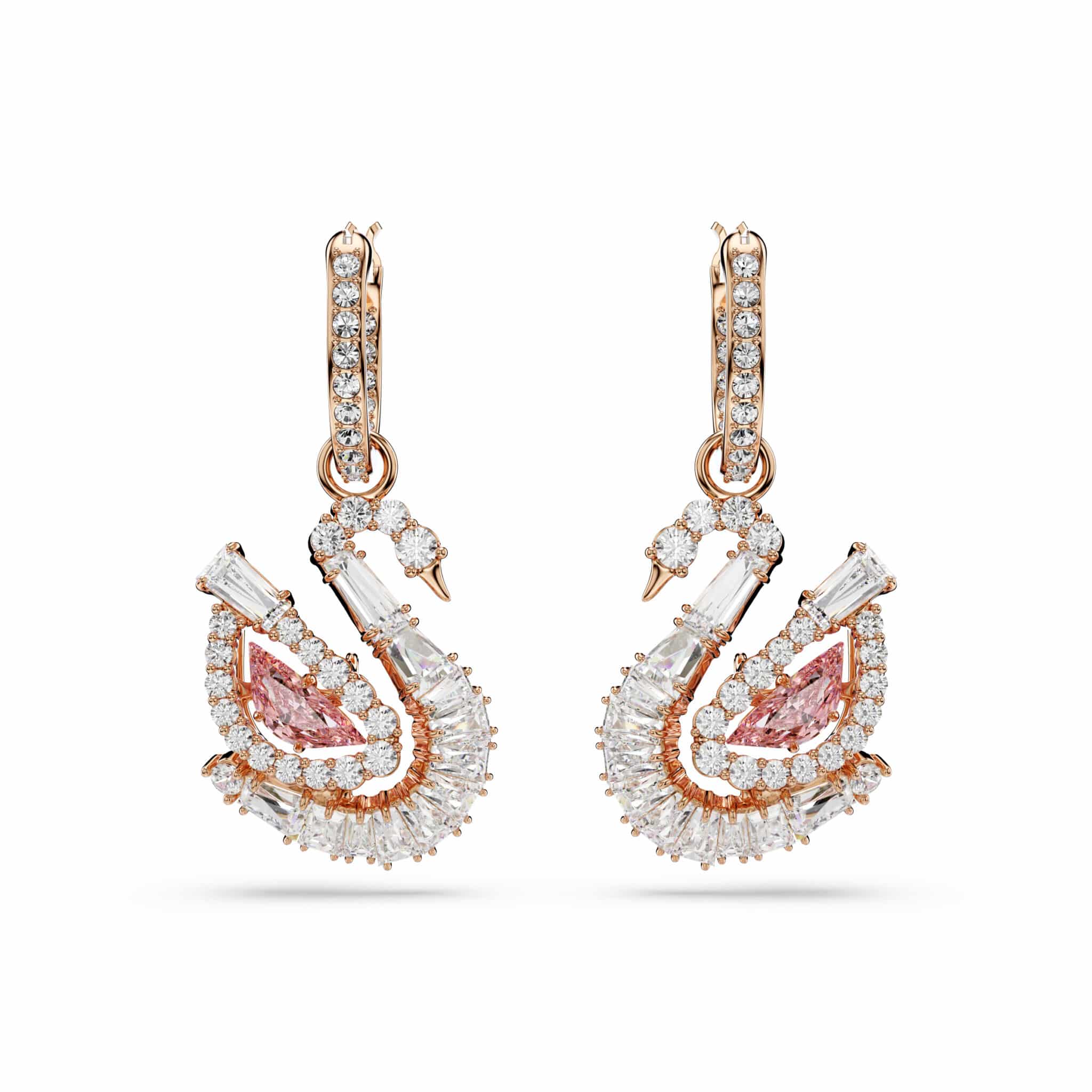 Swarovski Swan Drop Earrings, Pavé, Swan, Pink -Swarovski