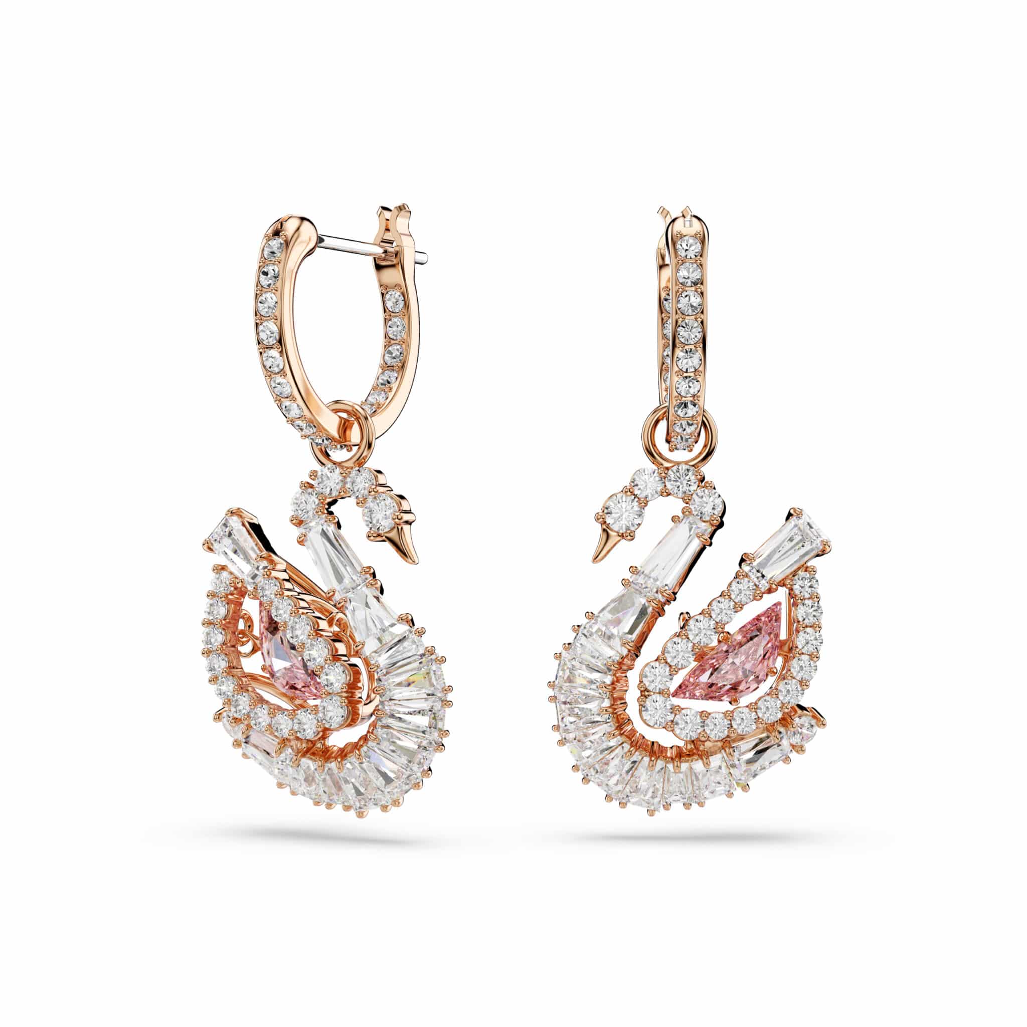 Swarovski Swan Drop Earrings, Pavé, Swan, Pink -Swarovski