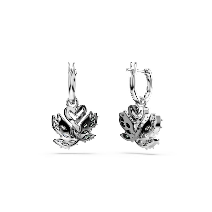 Swarovski Swan Drop Earrings, Swan, Black, Rhodium Plated -Swarovski