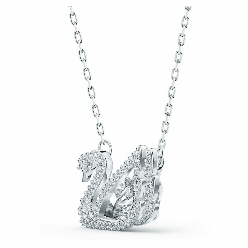 Swarovski Swan necklace Dancing swan, White, Rhodium plated -Swarovski