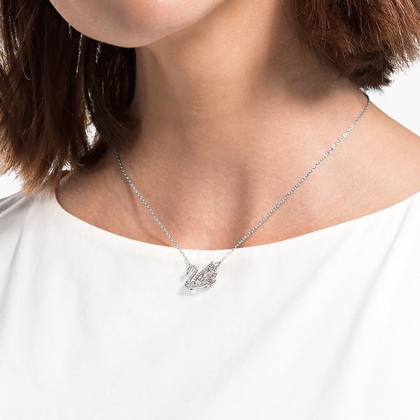 Swarovski Swan necklace Dancing swan, White, Rhodium plated -Swarovski