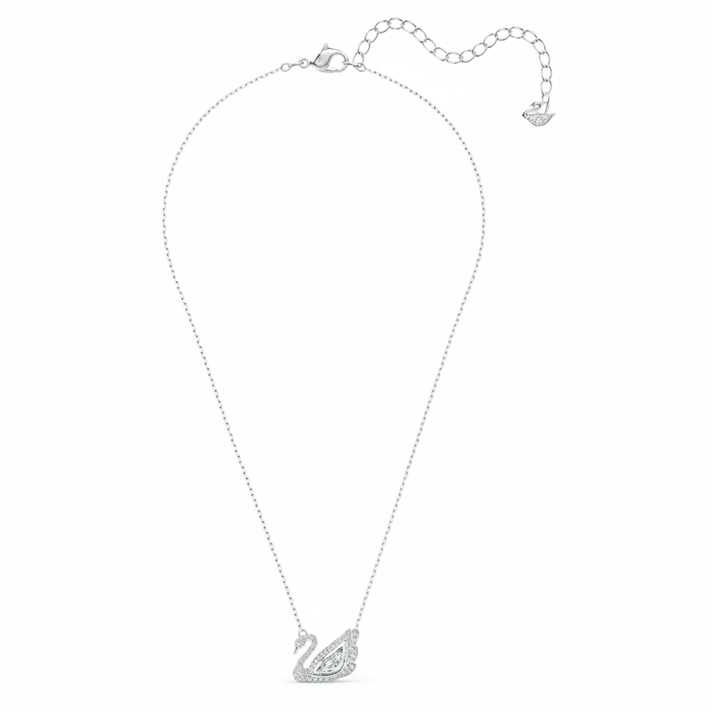 Swarovski Swan necklace Dancing swan, White, Rhodium plated -Swarovski