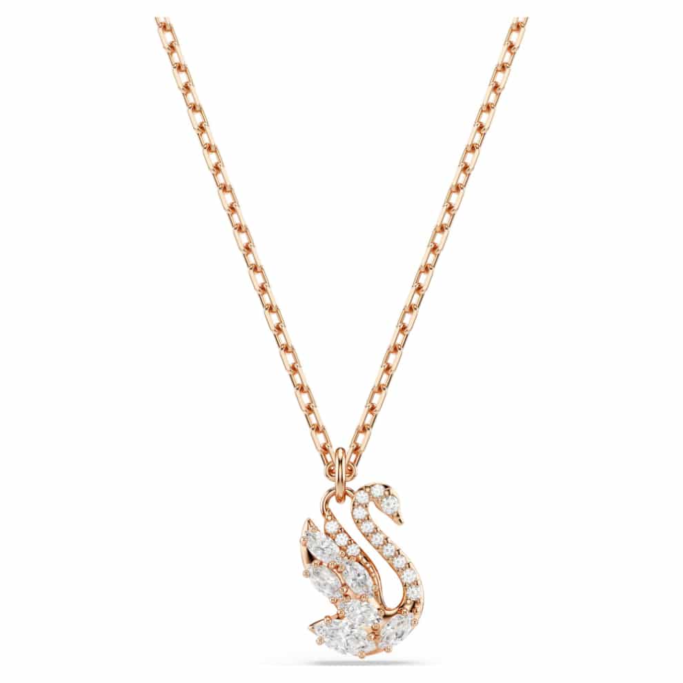 Swarovski Swan Pendant, Mixed cuts, Swan, White, Rose gold-tone plated -Swarovski