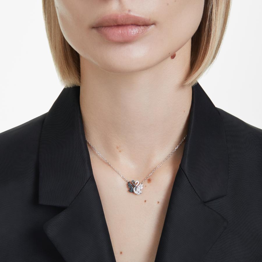 Swarovski Swan Pendant, Swan, Black, Rhodium Plated -Swarovski