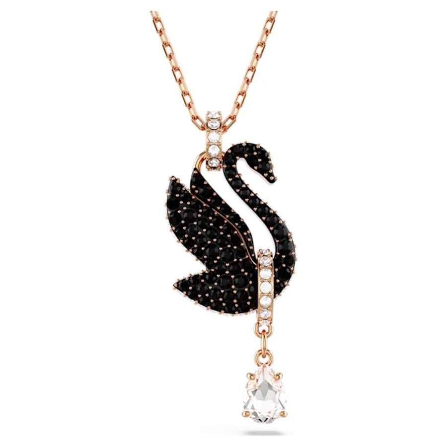 Swarovski Swan Pendant Swan Black Rose gold-tone plated -Swarovski