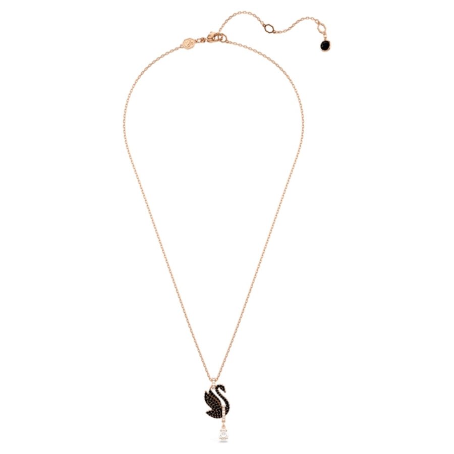 Swarovski Swan Pendant Swan Black Rose gold-tone plated -Swarovski