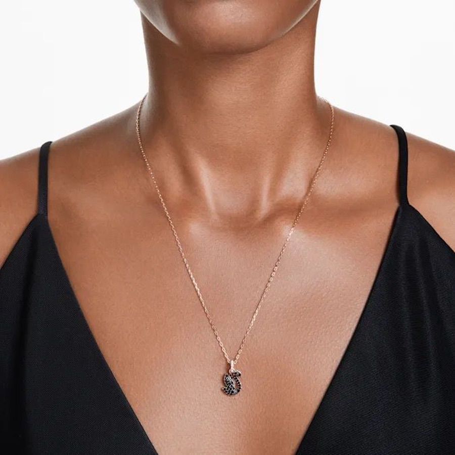 Swarovski Swan Pendant Swan Small Black Rose gold-tone plated -Swarovski