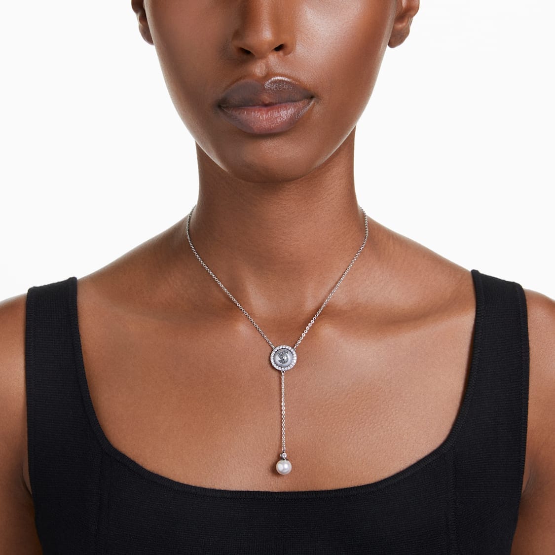 Swarovski Swan Y Pendant Swan Gray Rhodium Plated -Swarovski
