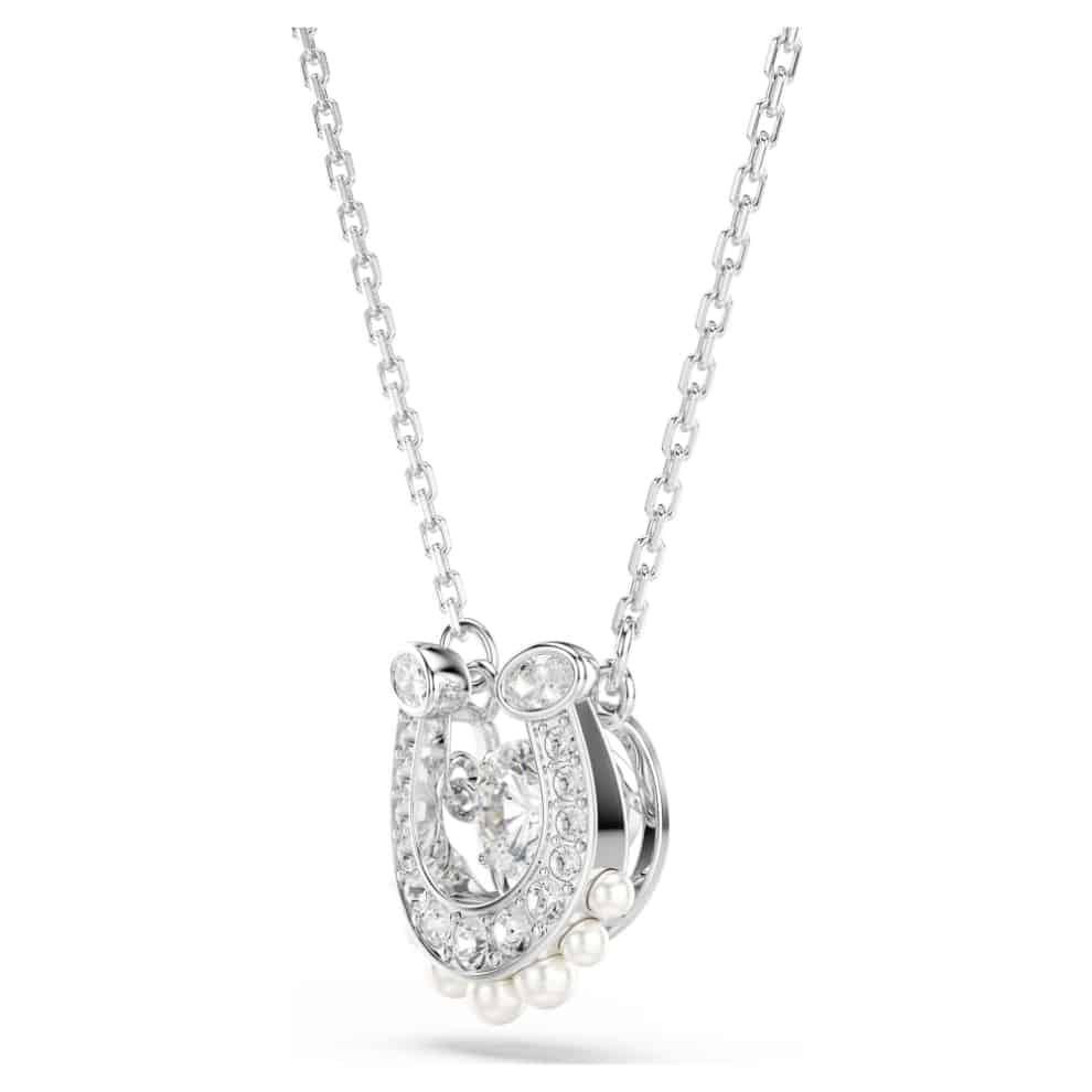 Swarovski Symbolica Pendant, Crystal pearl, Round cut, Pavé, Horse shoe, White, Rhodium plated -Swarovski