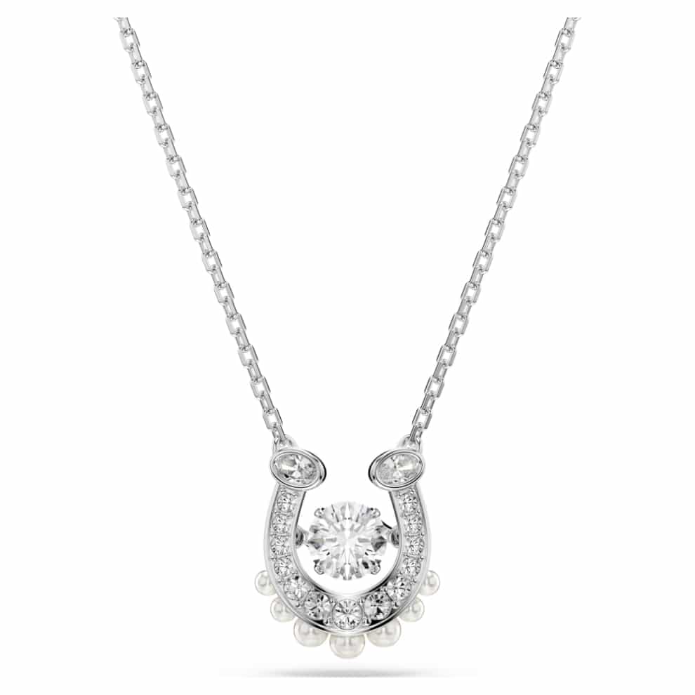 Swarovski Symbolica Pendant, Crystal pearl, Round cut, Pavé, Horse shoe, White, Rhodium plated -Swarovski