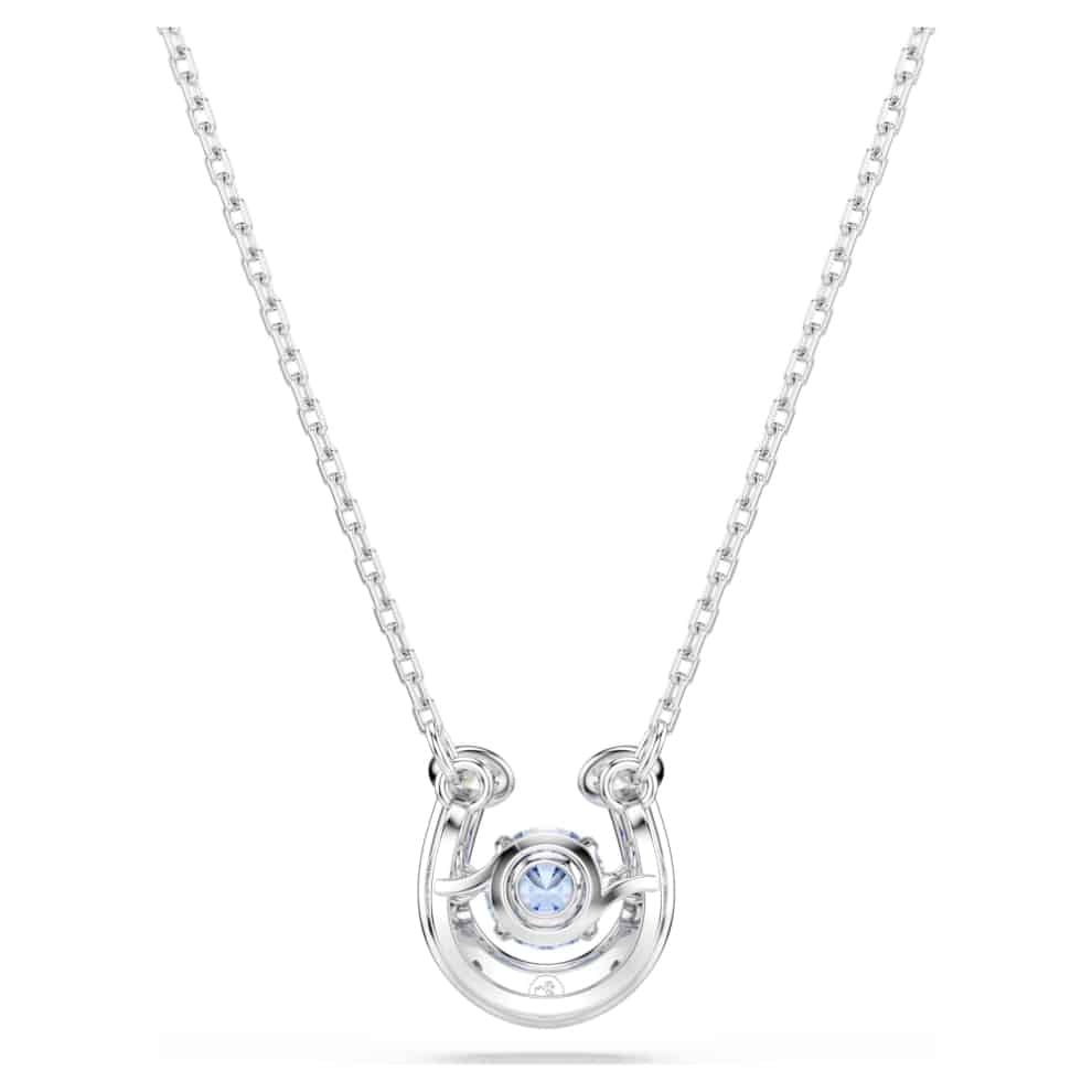 Swarovski Symbolica Pendant, Round cut, Pavé, Horse shoe, Blue, Rhodium plated -Swarovski