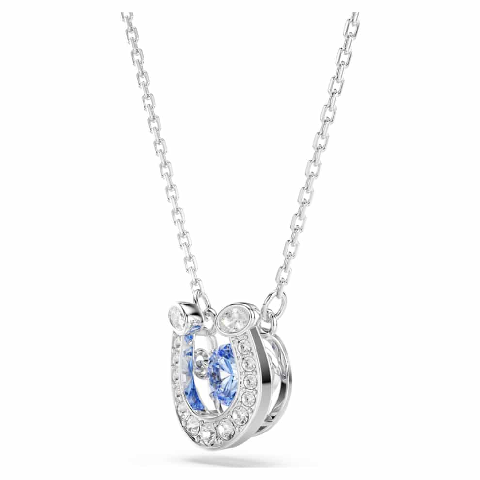 Swarovski Symbolica Pendant, Round cut, Pavé, Horse shoe, Blue, Rhodium plated -Swarovski