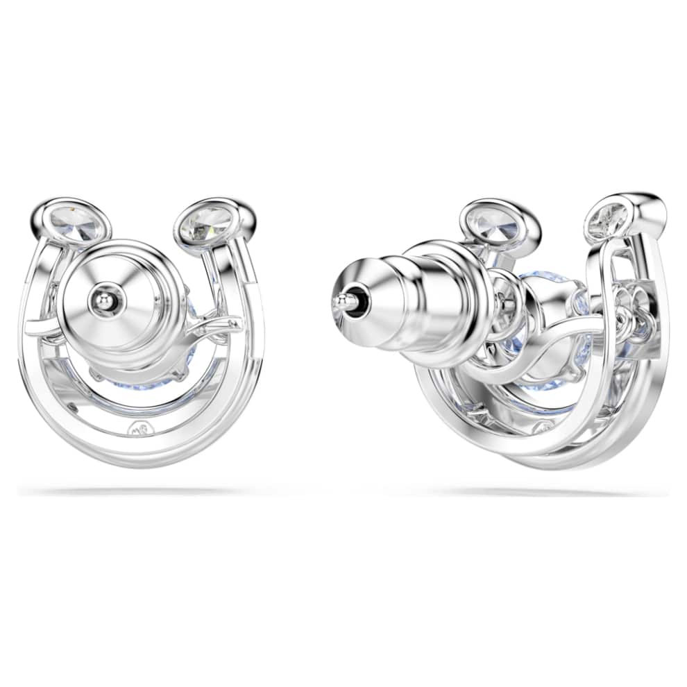 Swarovski Symbolica stud Earrings, Round cut, Pavé, Horse shoe, Blue, Rhodium plated -Swarovski