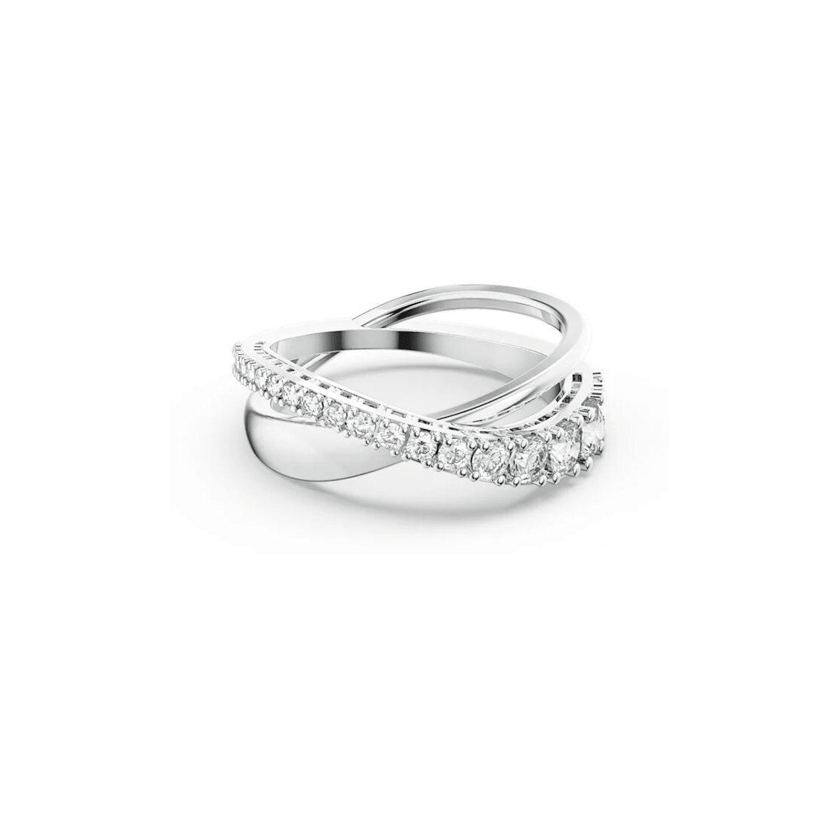 Swarovski Twist Ring, Round Cut, White, Rhodium plated -Swarovski