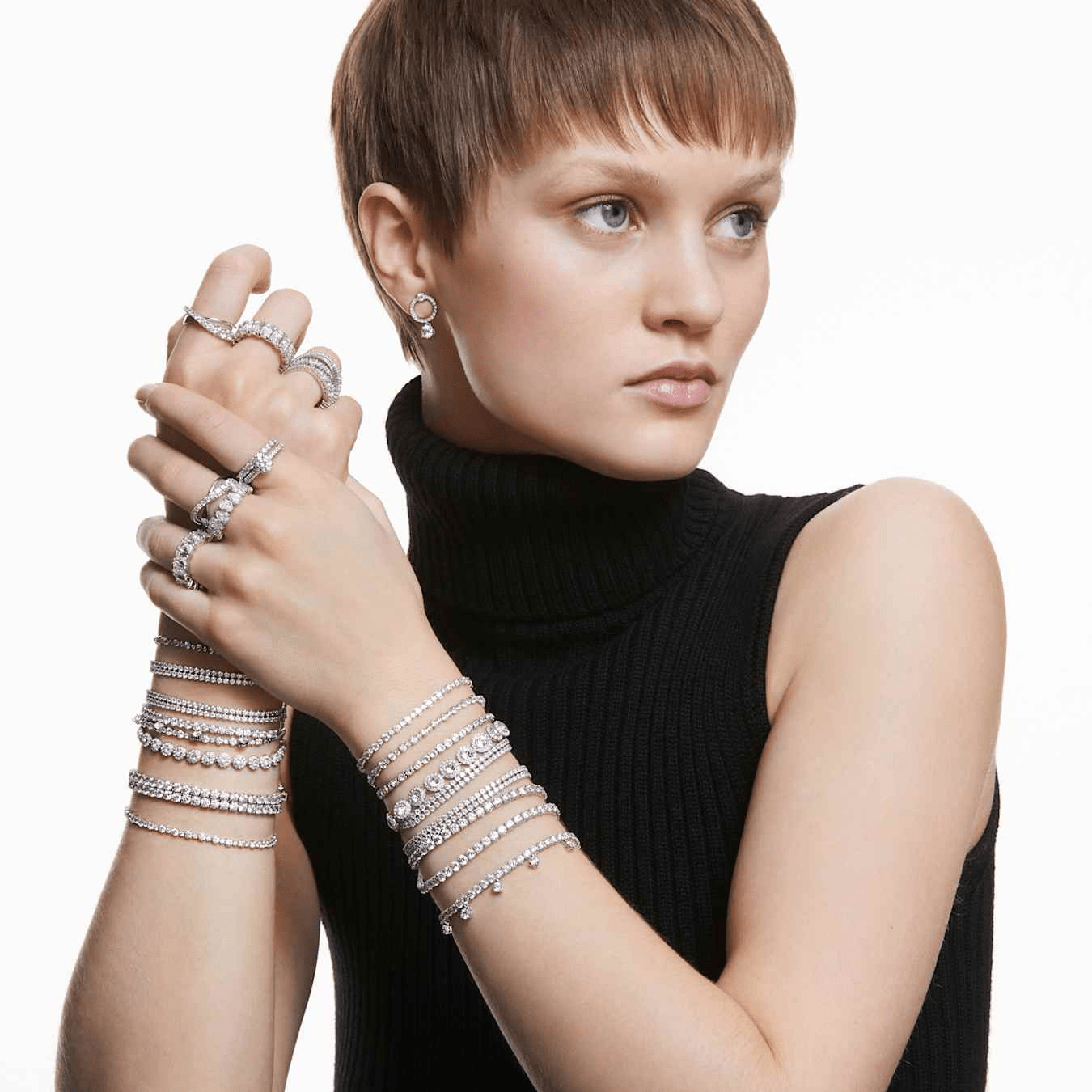 Swarovski Una Angelic bracelet Round cut, Small, White, Rhodium plated -Swarovski