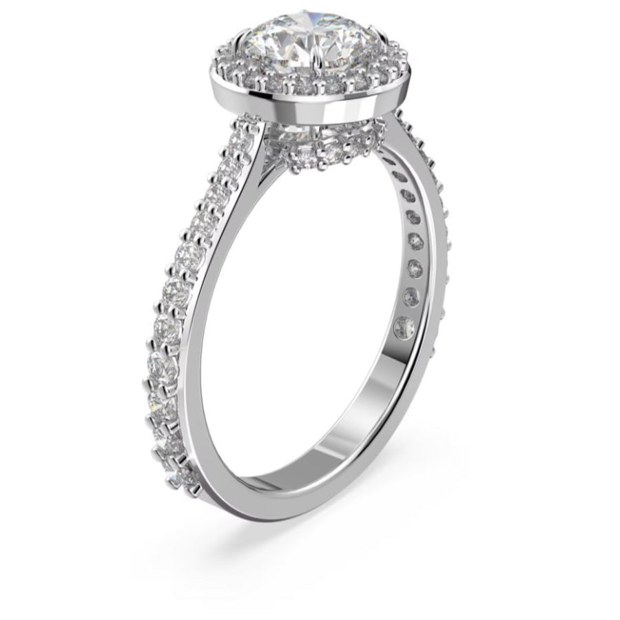Swarovski Una Angelic Cocktail Ring Round Cut, Pavé, White, Rhodium Plated -Swarovski