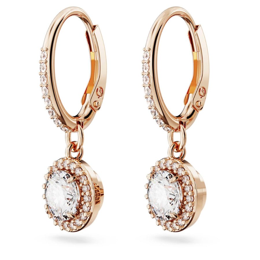 Swarovski Una Angelic drop earrings Round cut, Pavé, White, Rose gold-tone plated -Swarovski