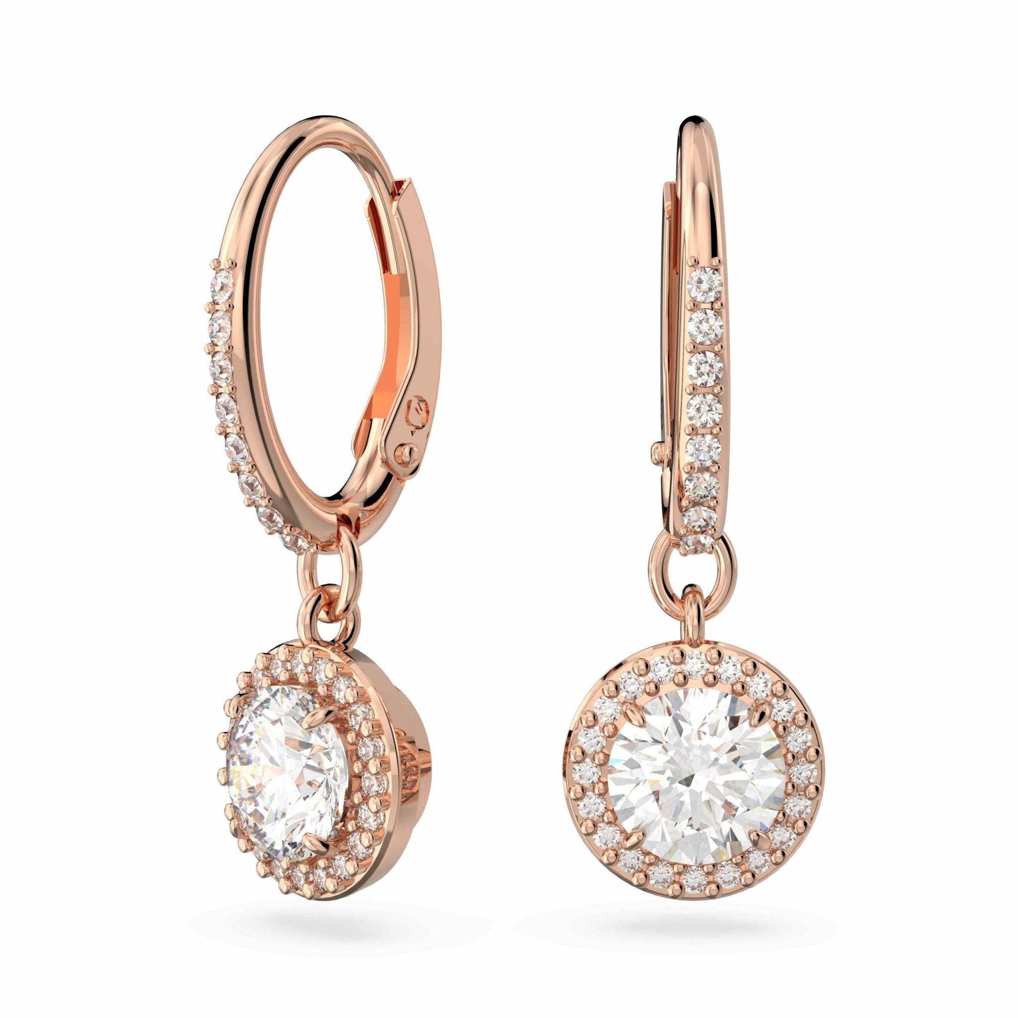 Swarovski Una Angelic drop earrings Round cut, Pavé, White, Rose gold-tone plated -Swarovski