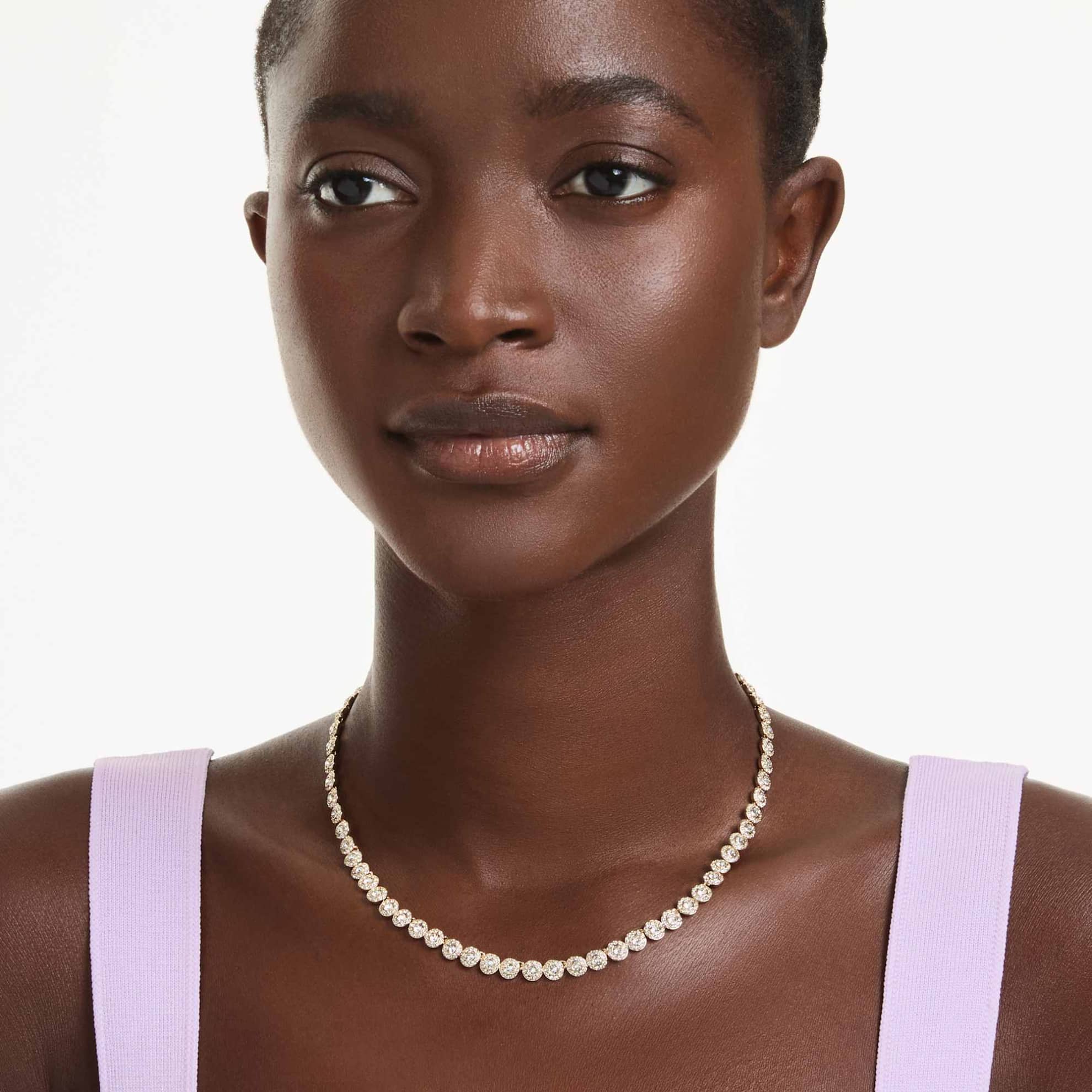 Swarovski Una Angelic Necklace, Round cut, Small, White, Gold-tone plated -Swarovski