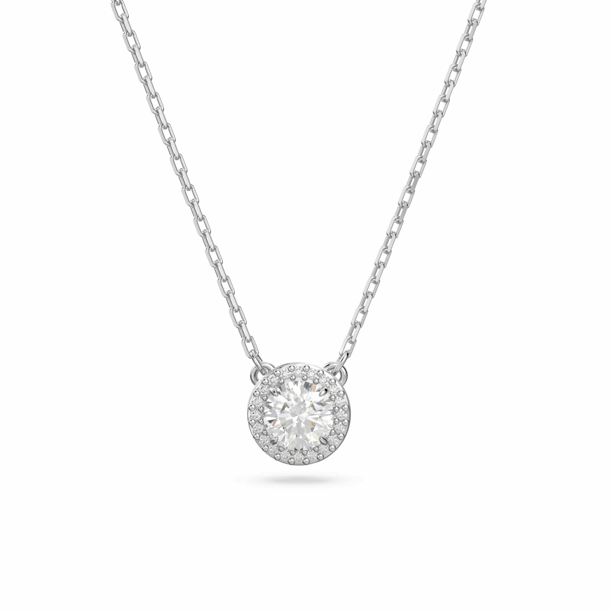 Swarovski Una Angelic pendant round cut, Pavé, White, Rhodium plated -Swarovski
