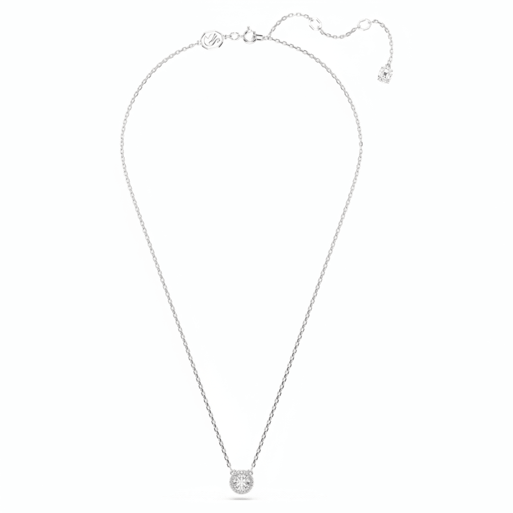 Swarovski Una Angelic pendant round cut, Pavé, White, Rhodium plated -Swarovski