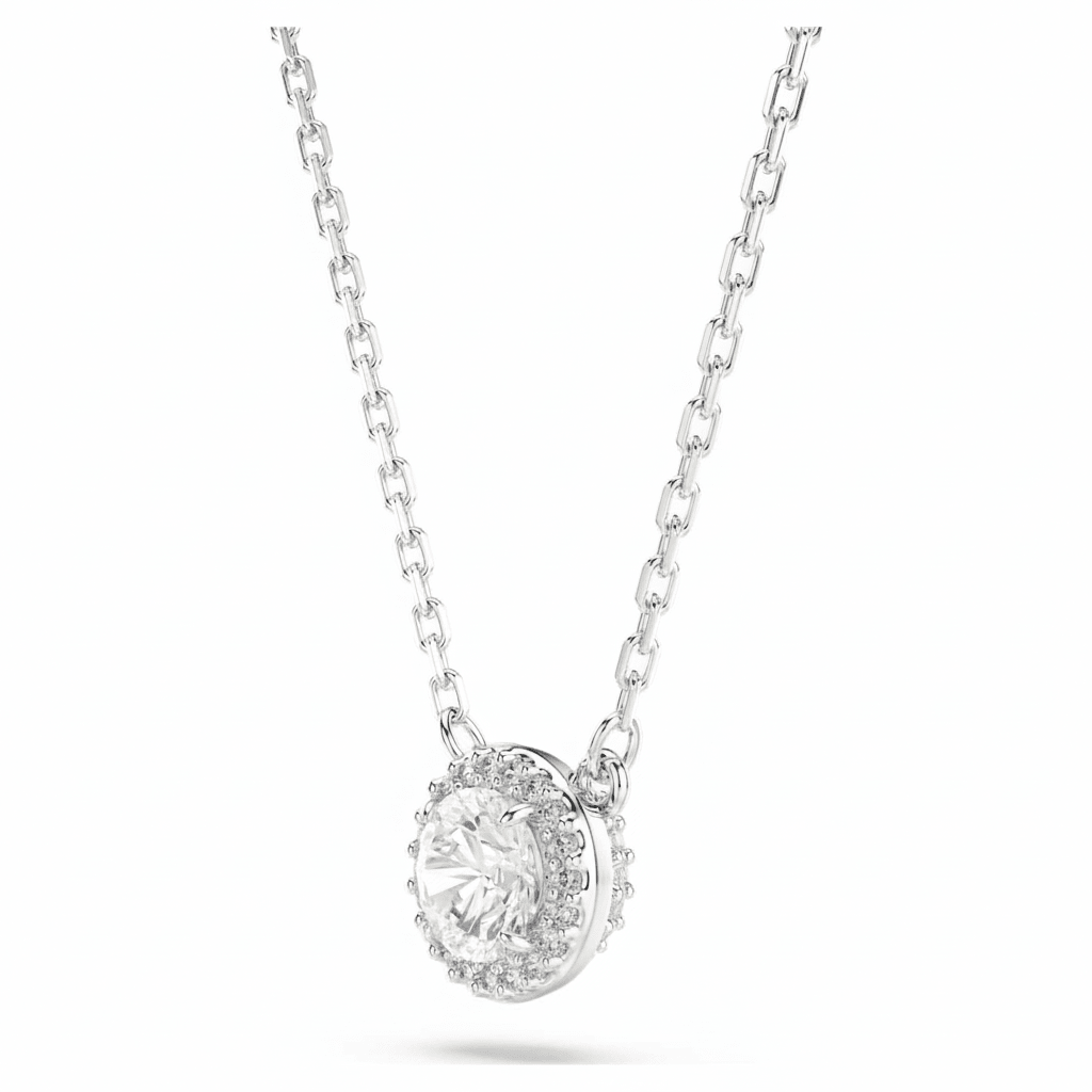 Swarovski Una Angelic pendant round cut, Pavé, White, Rhodium plated -Swarovski