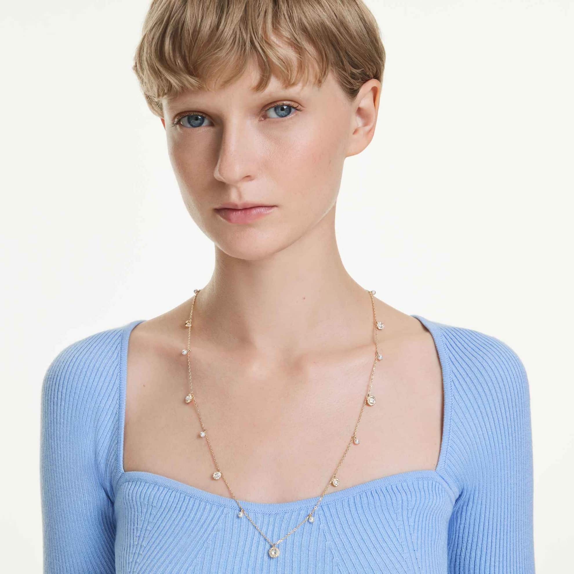 Swarovski Una Angelic strandage, Crystal pearl, Round cut, White, Gold-tone plated -Swarovski