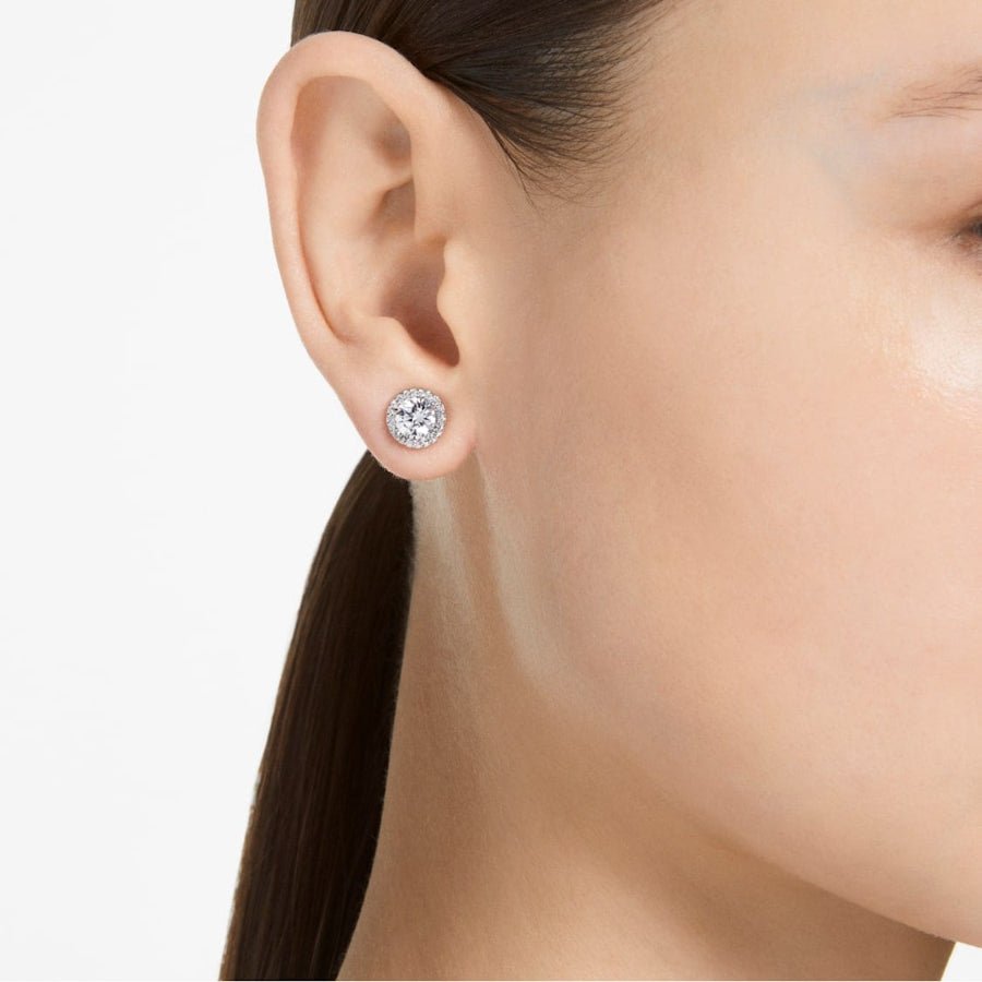 Swarovski Una Angelic stud earrings Round cut, Pavé, White, Rhodium plated -Swarovski