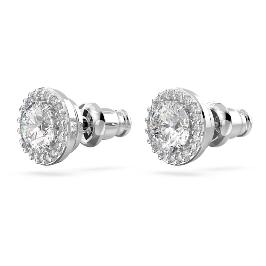 Swarovski Una Angelic stud earrings Round cut, Pavé, White, Rhodium plated -Swarovski