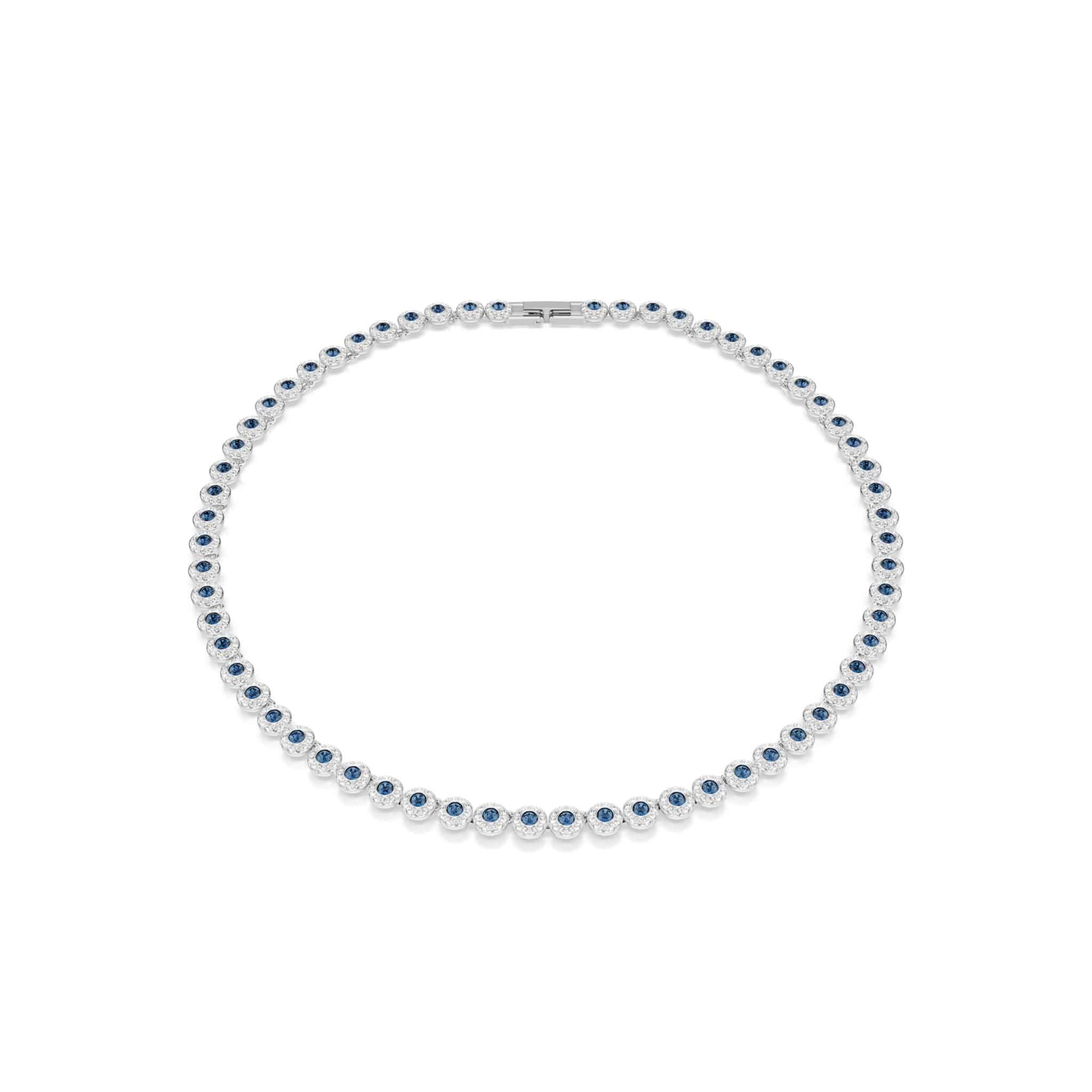 Swarovski Una Angelic Tennis Necklace, Round Cut, Blue, Rhodium Plated -Swarovski