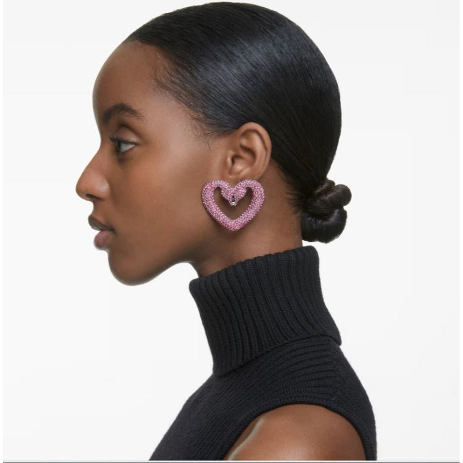 Swarovski Una Clip Earrings Heart, Large, Pink, Rhodium Plated -Swarovski