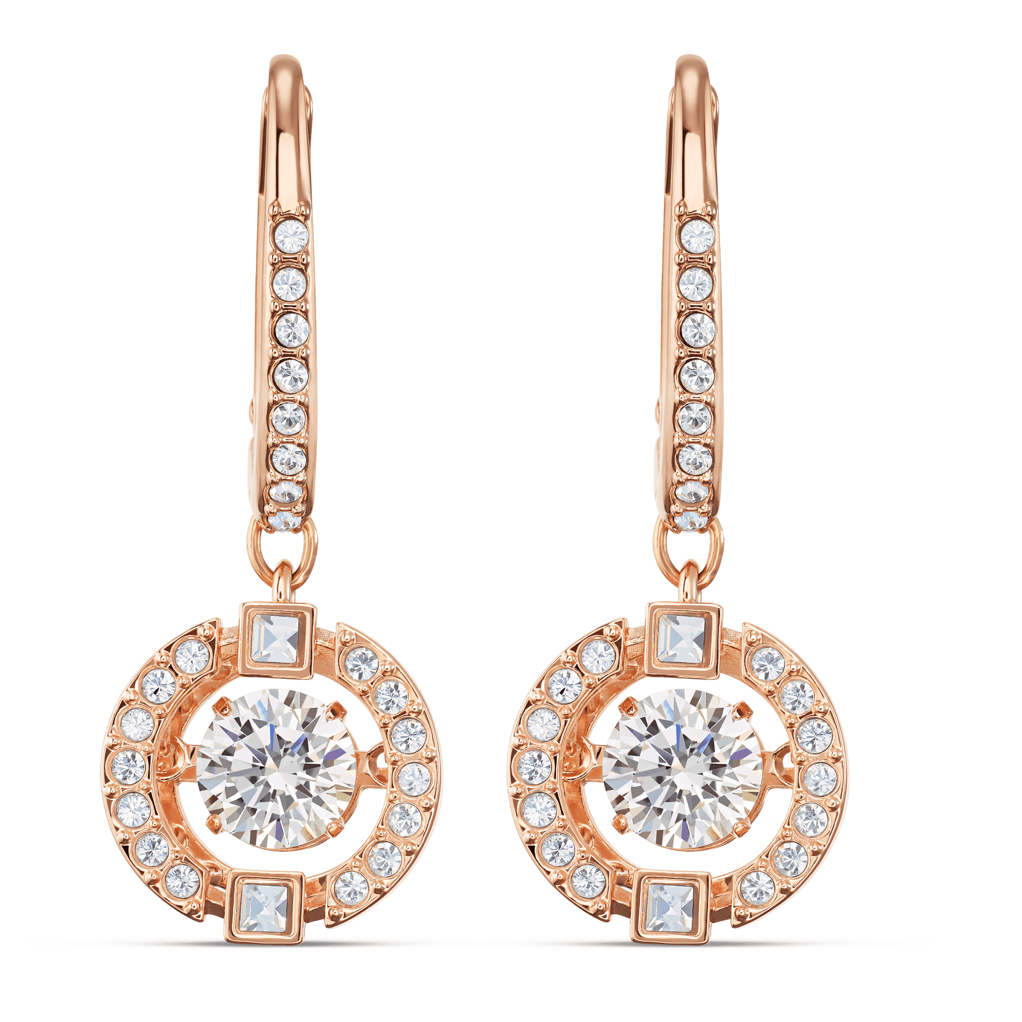 Swarovski Una drop earrings Round cut, White, Rose gold-tone plated -Swarovski