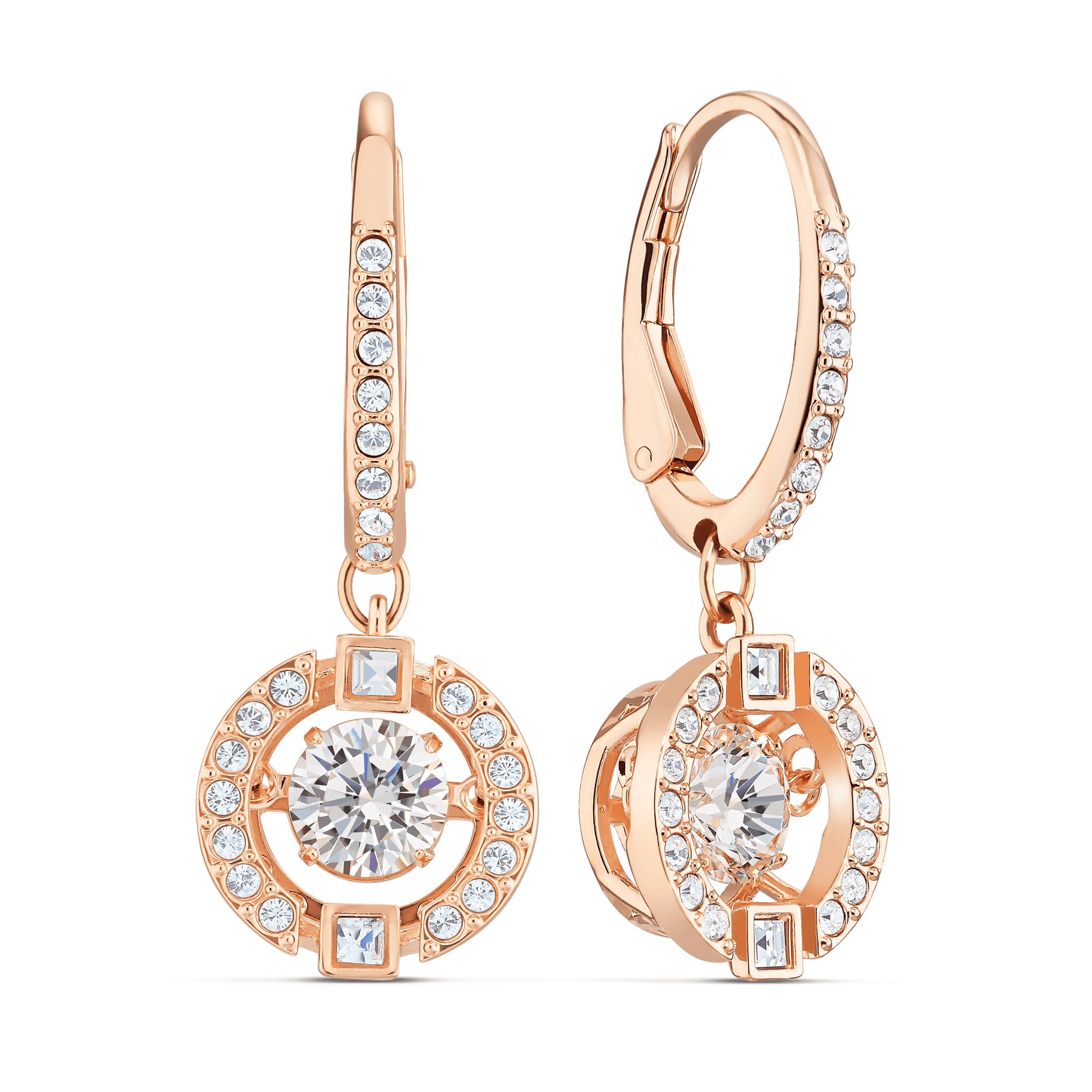 Swarovski Una drop earrings Round cut, White, Rose gold-tone plated -Swarovski