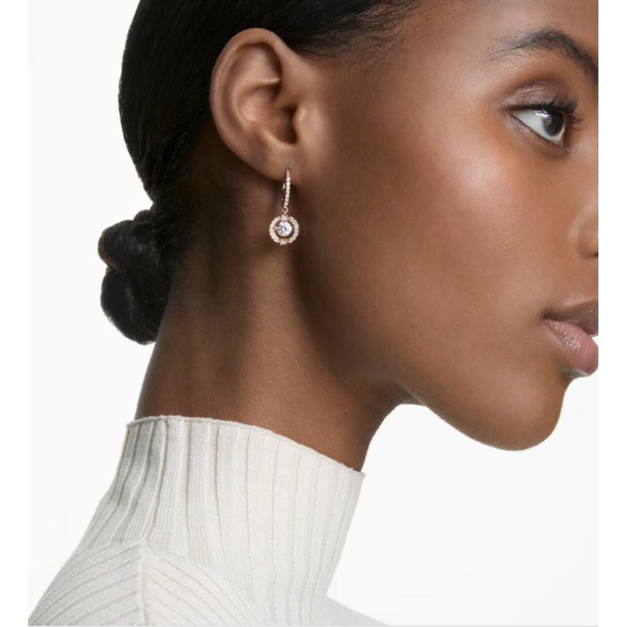 Swarovski Una drop earrings Round cut, White, Rose gold-tone plated -Swarovski