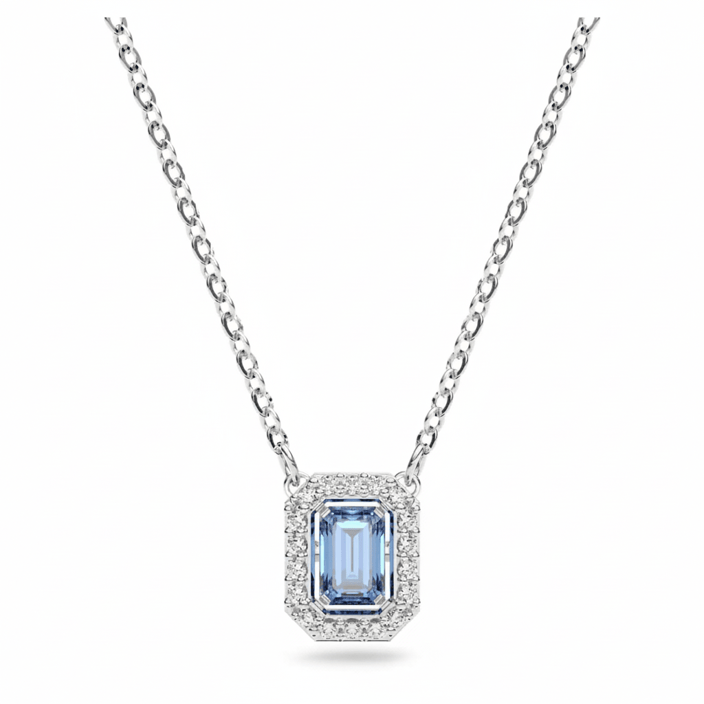 Swarovski Una necklace Octagon cut, Blue, Rhodium plated -Swarovski