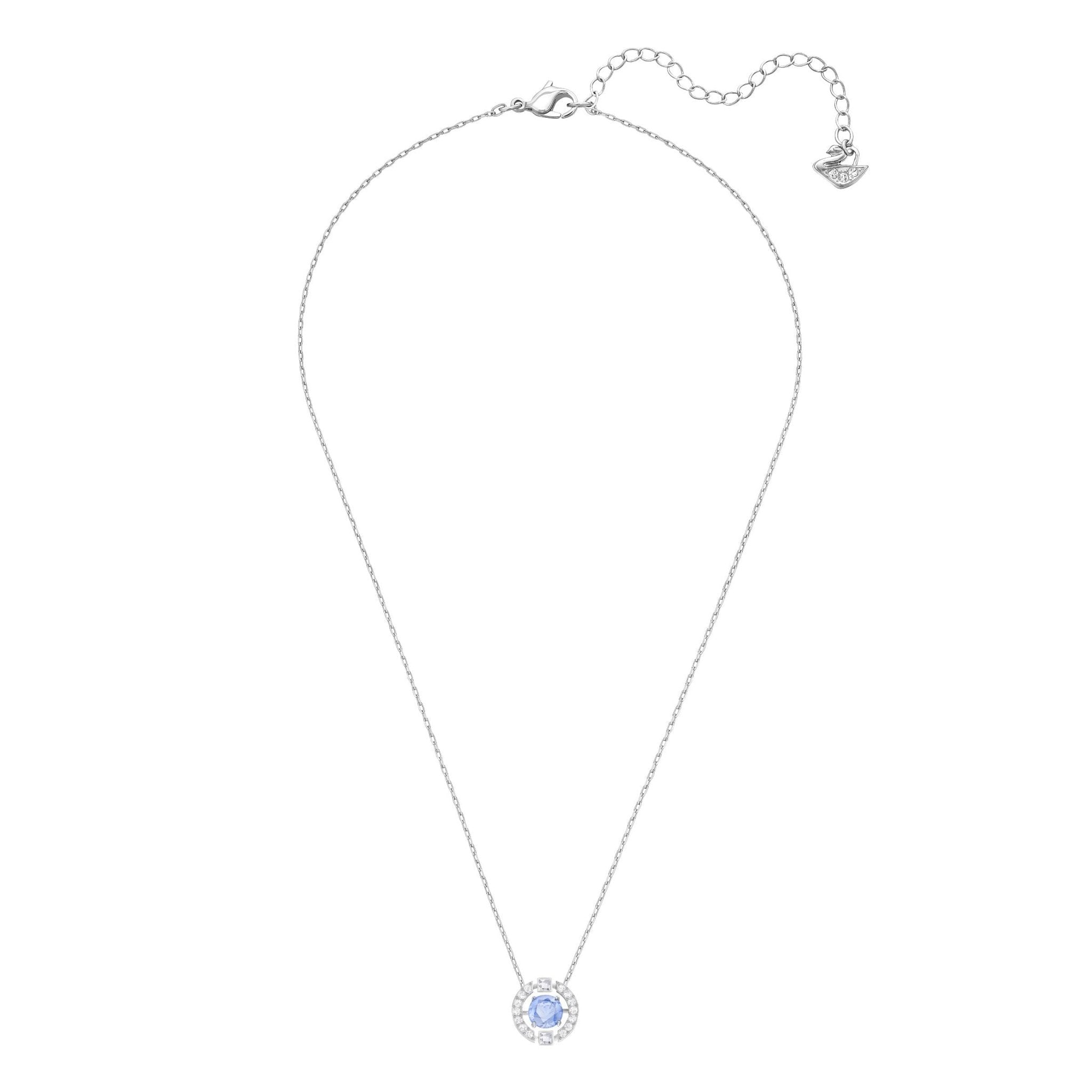 Swarovski Una necklace Round cut, Blue, Rhodium plated -Swarovski