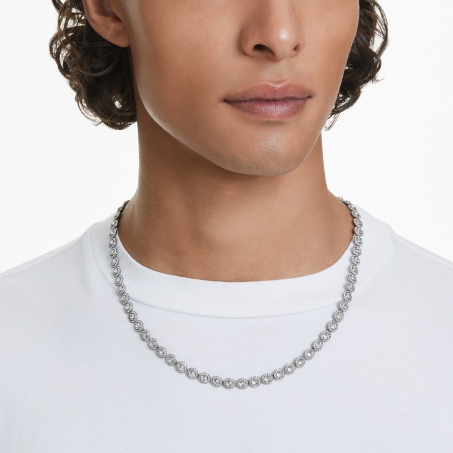 Swarovski Una Necklace, Round Cut, Long, White, Ruthenium Plated -Swarovski