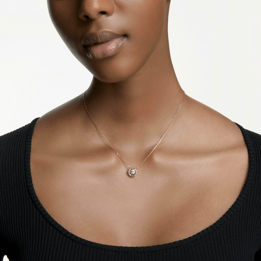 Swarovski Una necklace Round cut, White, Rose gold-tone plated -Swarovski