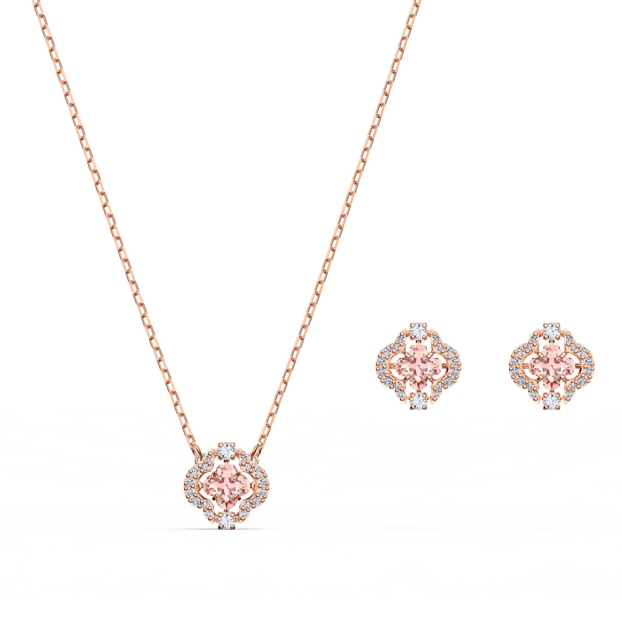 Swarovski Una set Mixed cuts, Clover, Pink, Rose gold-tone plated -Swarovski