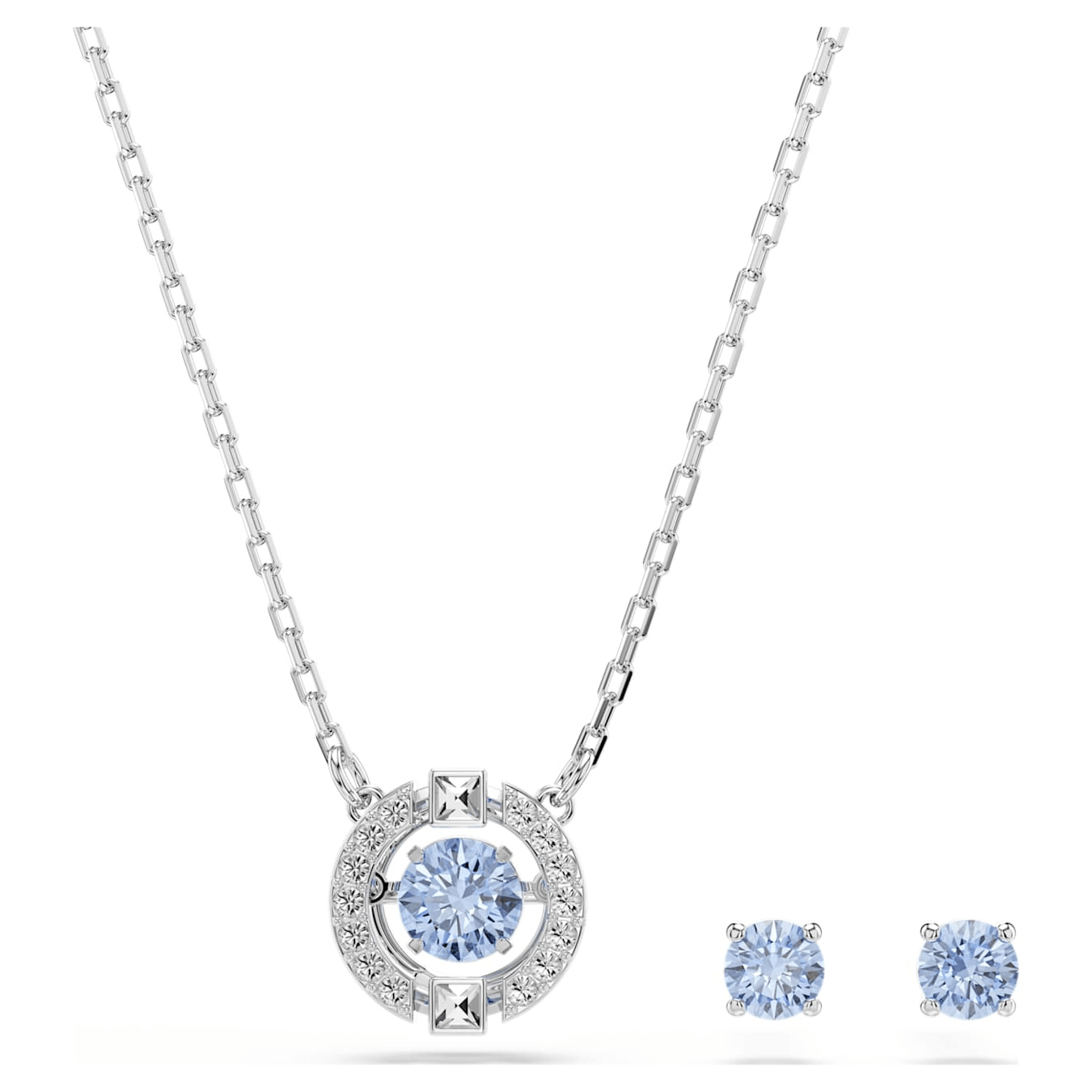 Swarovski Una set round cut, Blue, Rhodium plated -Swarovski